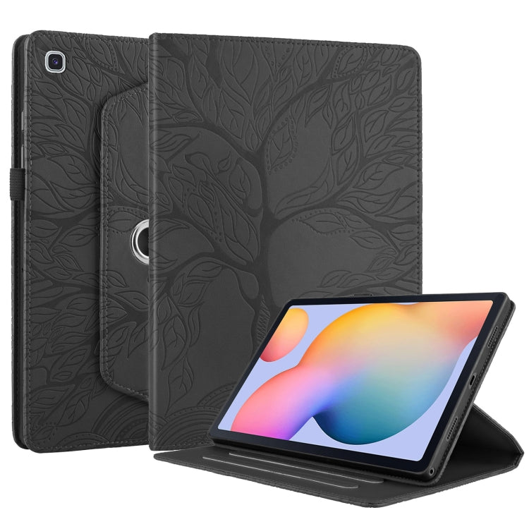 For Samsung Galaxy Tab S6 Lite P610 Tree Life Embossed Rotation Leather Smart Tablet Case(Black) - Tab S6 Lite P610 / P615 by PMC TechLife | Online Shopping South Africa | PMC TechLife