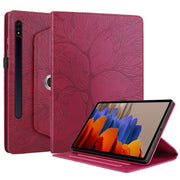 For Samsung Galaxy Tab S9 / S7 / S8 Tree Life Embossed Rotation Leather Tablet Case(Red)