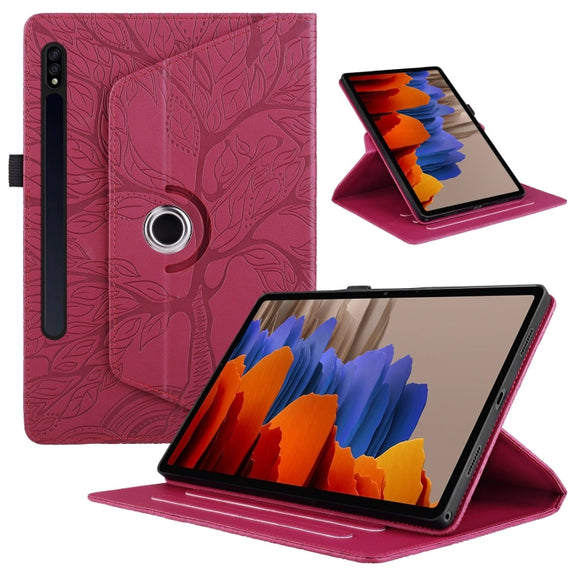 For Samsung Galaxy Tab S9 / S7 / S8 Tree Life Embossed Rotation Leather Tablet Case(Red)