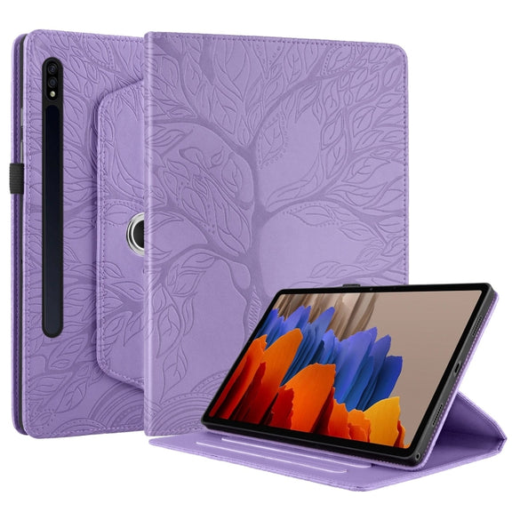 For Samsung Galaxy Tab S9 / S7 / S8 Tree Life Embossed Rotation Leather Tablet Case(Purple)