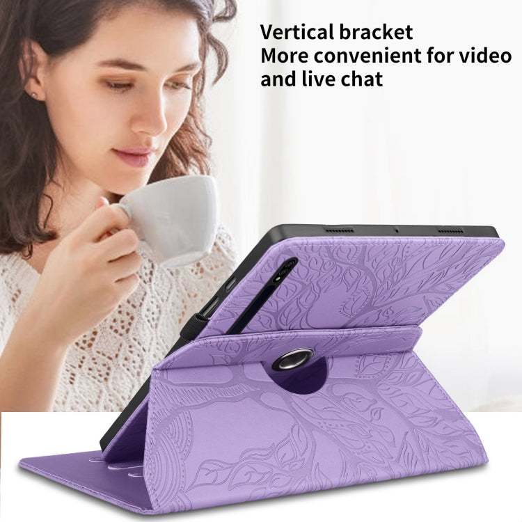 For Samsung Galaxy Tab S9 / S7 / S8 Tree Life Embossed Rotation Leather Tablet Case(Purple)