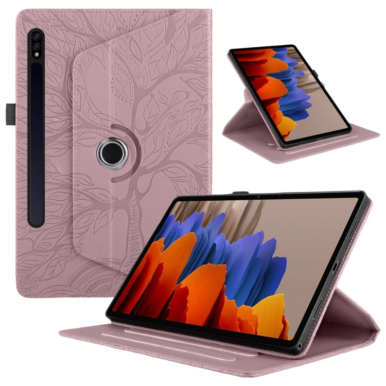 For Samsung Galaxy Tab S9+ / S8+ / S7+ Tree Life Embossed Rotation Leather Tablet Case(Rose Gold) - Tab A7 Lite T220 / T225 by PMC TechLife | Online Shopping South Africa | PMC TechLife