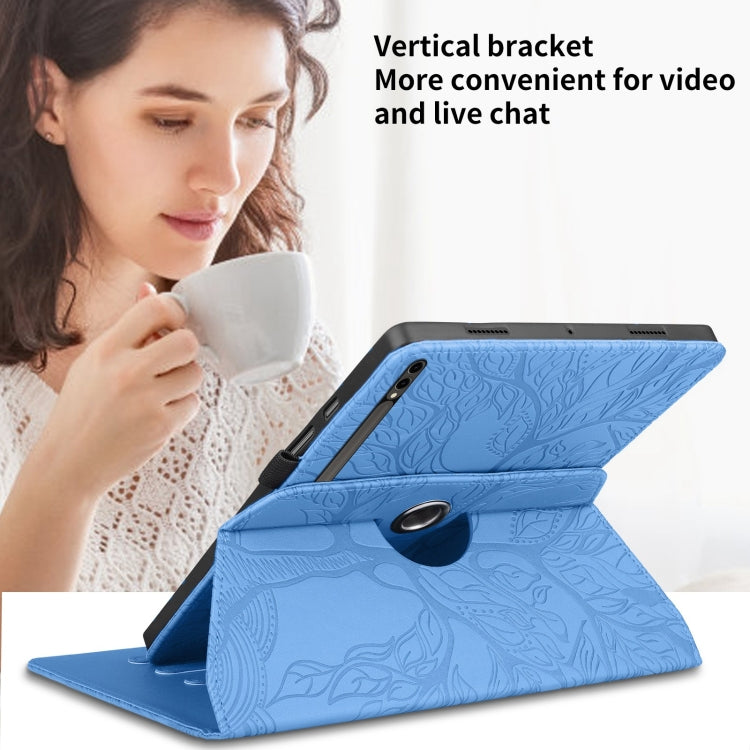 For Samsung Galaxy Tab S10 Ultra / S9 Ultra Tree Life Embossed Rotation Leather Tablet Case(Blue) - Galaxy Tab S9 Ultra Cases by PMC Jewellery | Online Shopping South Africa | PMC Jewellery | Buy Now Pay Later Mobicred