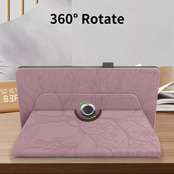 For Amazon Kindle Fire HD8 2022 / 2020 Tree Life Embossed Rotation Leather Tablet Case(Rose Gold)