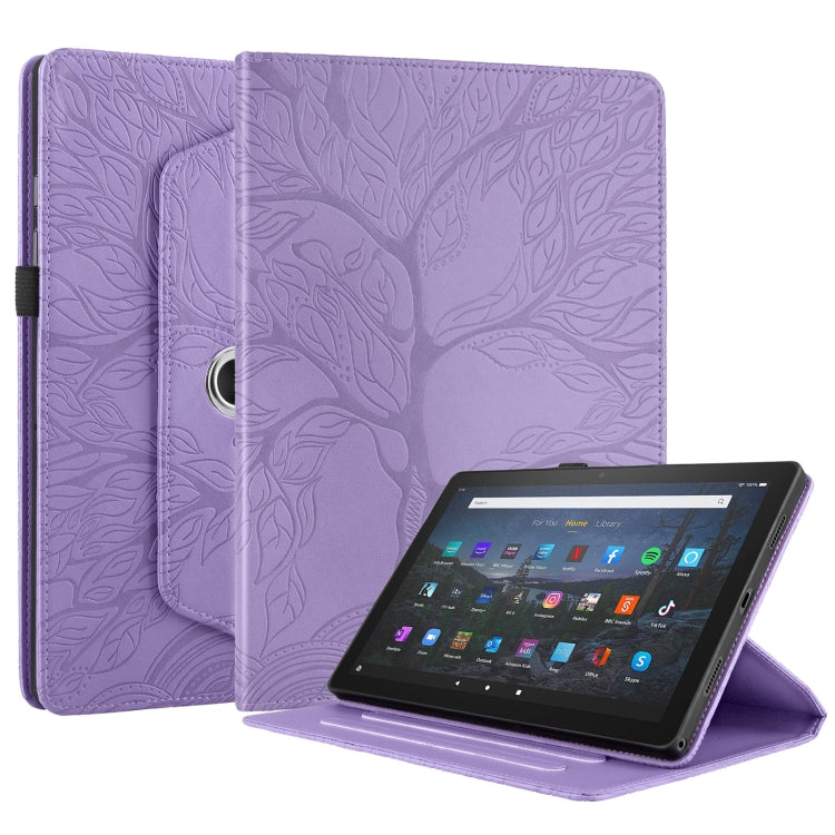 For Amazon Kindle Fire HD8 2022 / 2020 Tree Life Embossed Rotation Leather Tablet Case(Purple)