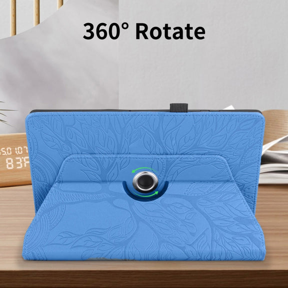 For Amazon Kindle Fire HD8 2022 / 2020 Tree Life Embossed Rotation Leather Tablet Case(Blue)