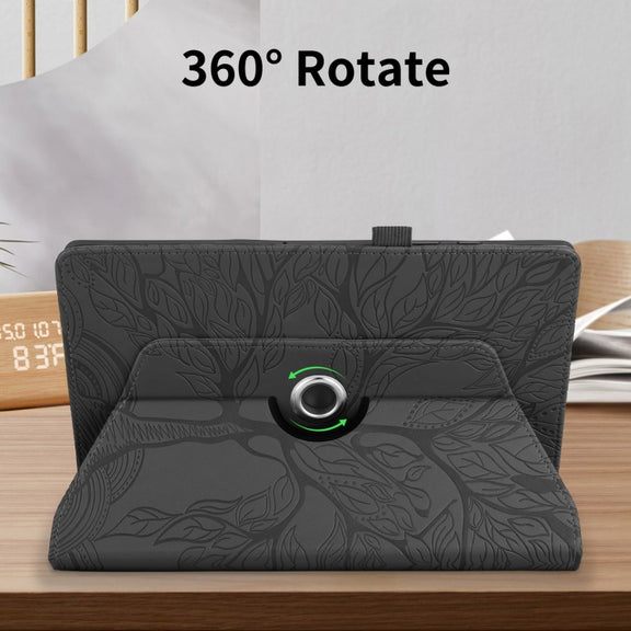 For Amazon Kindle Fire HD8 2022 / 2020 Tree Life Embossed Rotation Leather Tablet Case(Black)