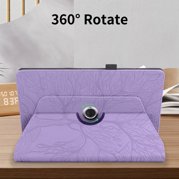 For Amazon Kindle Fire HD10 2021 Tree Life Embossed Rotation Leather Tablet Case(Purple)
