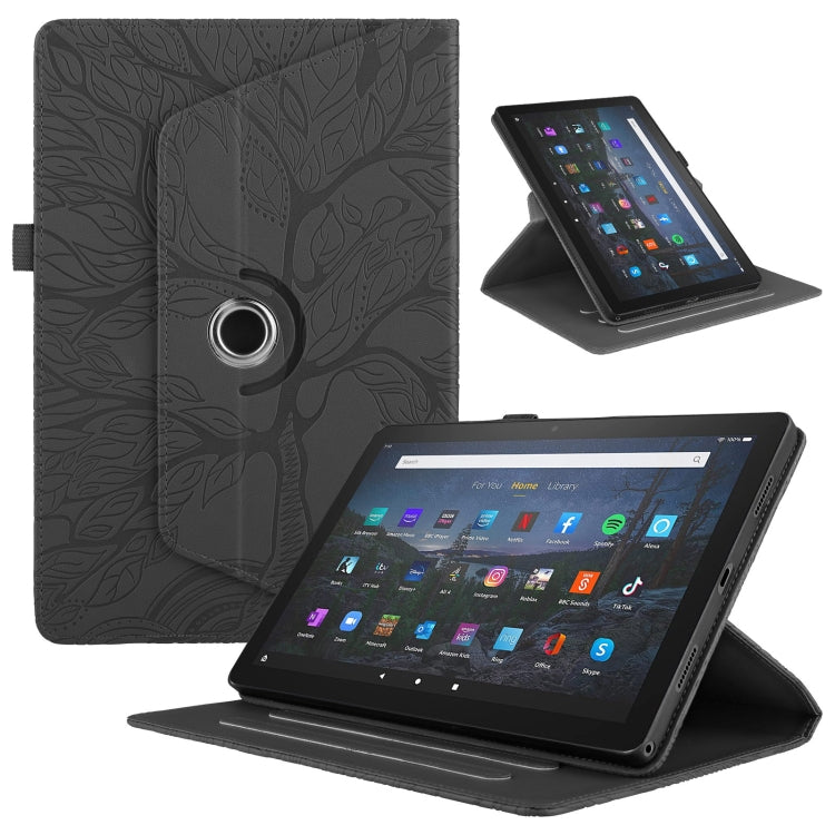 For Amazon Kindle Fire HD10 2021 Tree Life Embossed Rotation Leather Tablet Case(Black) - Amazon by PMC TechLife | Online Shopping South Africa | PMC TechLife | Buy Now Pay Later Mobicred