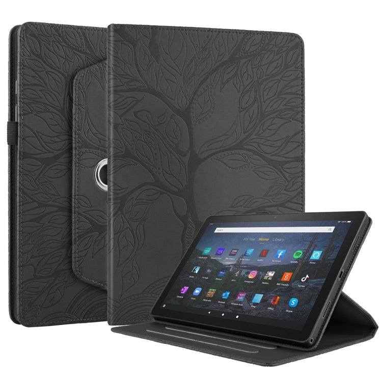 For Amazon Kindle Fire HD10 2021 Tree Life Embossed Rotation Leather Tablet Case(Black) - Amazon by PMC TechLife | Online Shopping South Africa | PMC TechLife | Buy Now Pay Later Mobicred
