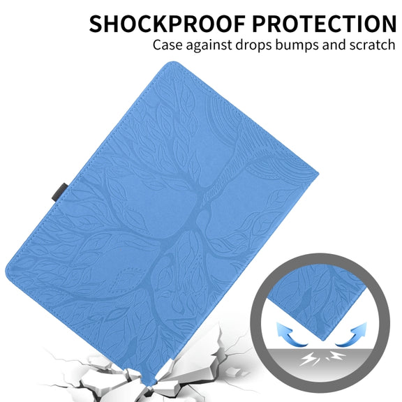 For Amazon Kindle Fire HD8 2015-2019 Tree Life Embossed Rotation Leather Tablet Case(Blue)