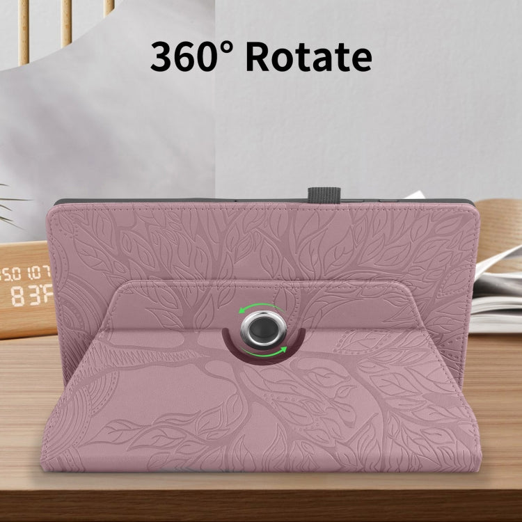 For Amazon Kindle Paperwhite 5 Tree Life Embossed Rotation Leather Smart Tablet Case(Rose Gold)