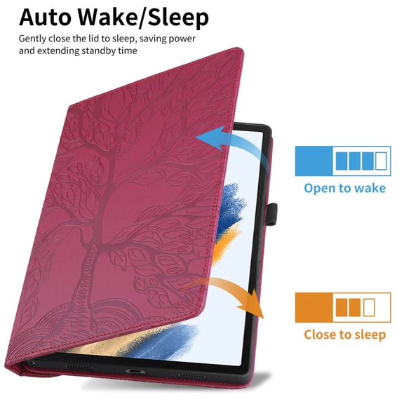 For Lenovo Tab M10 Plus 10.6 3rd Gen Tree Life Embossed Rotation Leather Smart Tablet Case(Red)