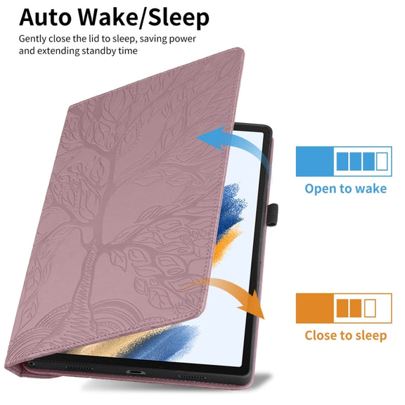 For Lenovo Tab M10 Plus 10.6 3rd Gen Tree Life Embossed Rotation Leather Smart Tablet Case(Rose Gold)