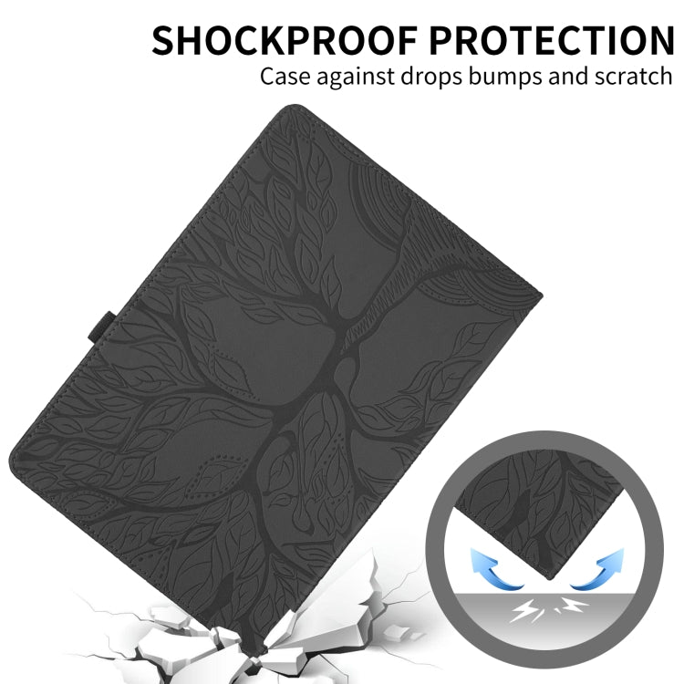 For Lenovo Tab M10 Plus 10.6 3rd Gen Tree Life Embossed Rotation Leather Smart Tablet Case(Black)
