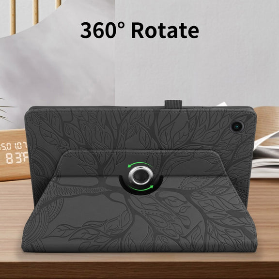 For Lenovo Tab M10 Plus 10.6 3rd Gen Tree Life Embossed Rotation Leather Smart Tablet Case(Black)