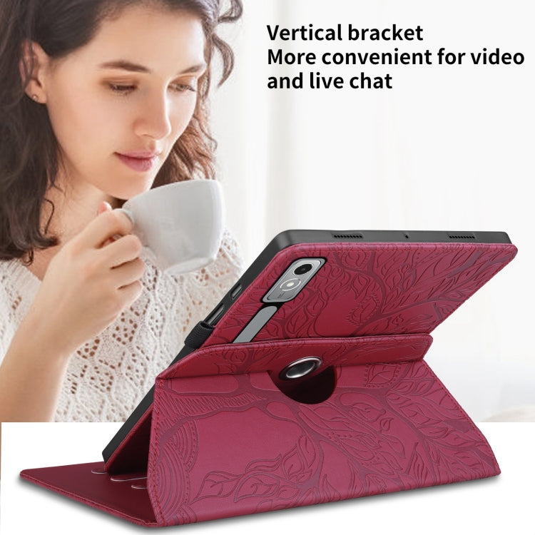 For Lenovo Tab P12 / Xiaoxin Pad Pro 12.7 Tree Life Embossed Rotation Leather Tablet Case(Red)