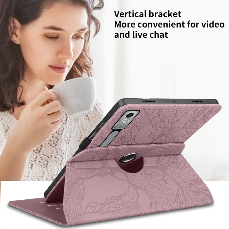 For Lenovo Tab P12 / Xiaoxin Pad Pro 12.7 Tree Life Embossed Rotation Leather Tablet Case(Rose Gold)
