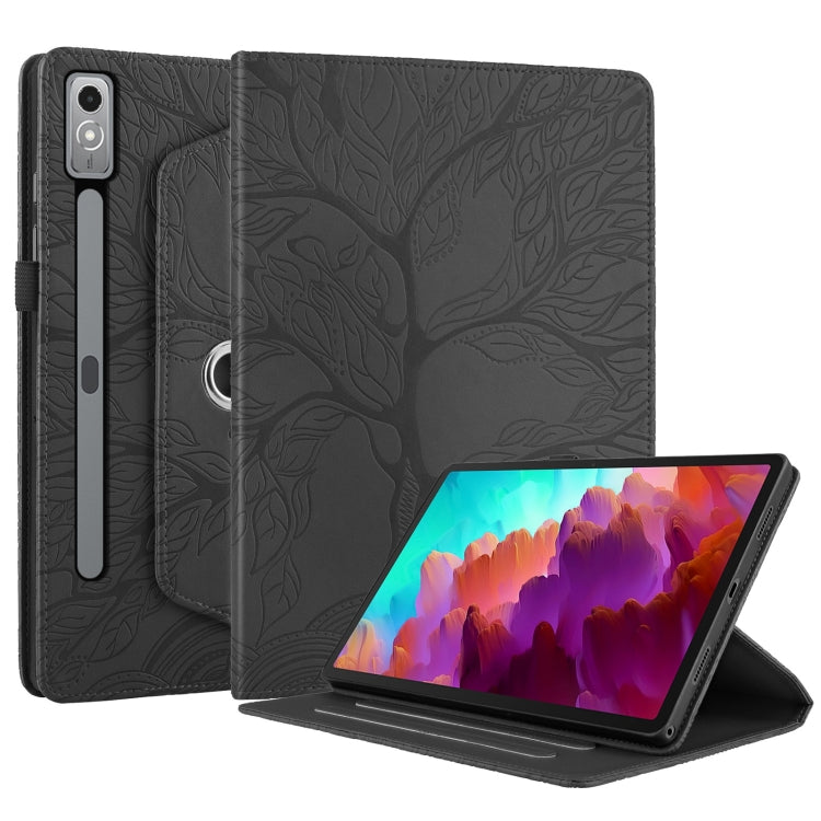 For Lenovo Tab P12 / Xiaoxin Pad Pro 12.7 Tree Life Embossed Rotation Leather Tablet Case(Black) - Lenovo by PMC TechLife | Online Shopping South Africa | PMC TechLife | Buy Now Pay Later Mobicred