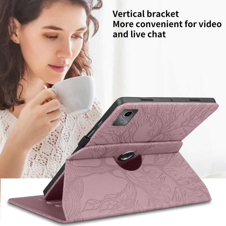 For Lenovo Tab M11 / Xiaoxin Pad 11 2024 Tree Life Embossed Rotation Leather Tablet Case(Rose Gold)