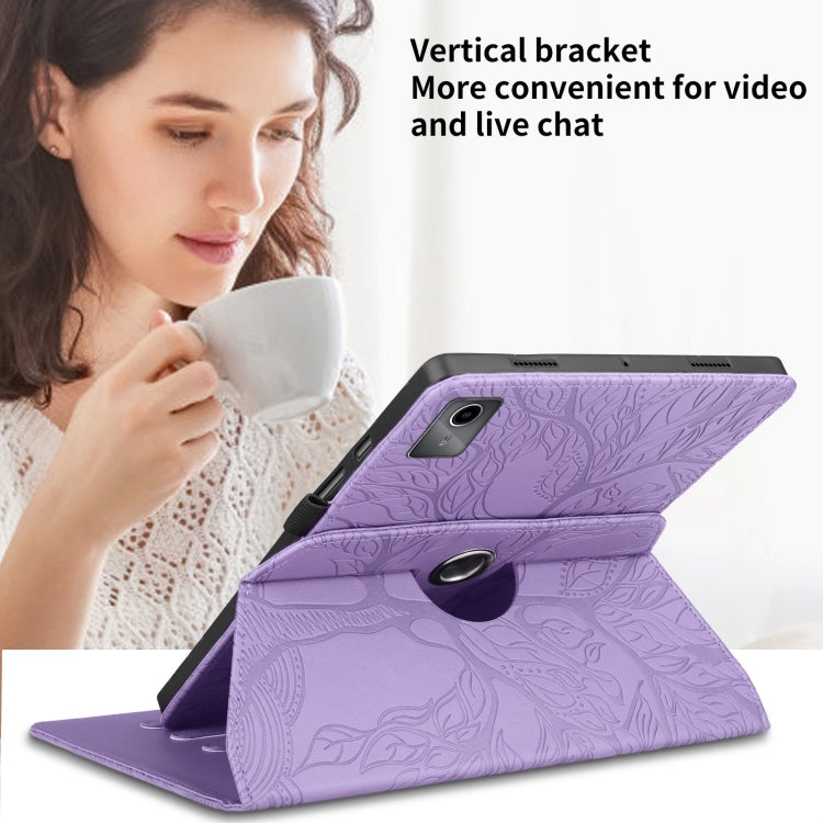 For Lenovo Tab M11 / Xiaoxin Pad 11 2024 Tree Life Embossed Rotation Leather Tablet Case(Purple)