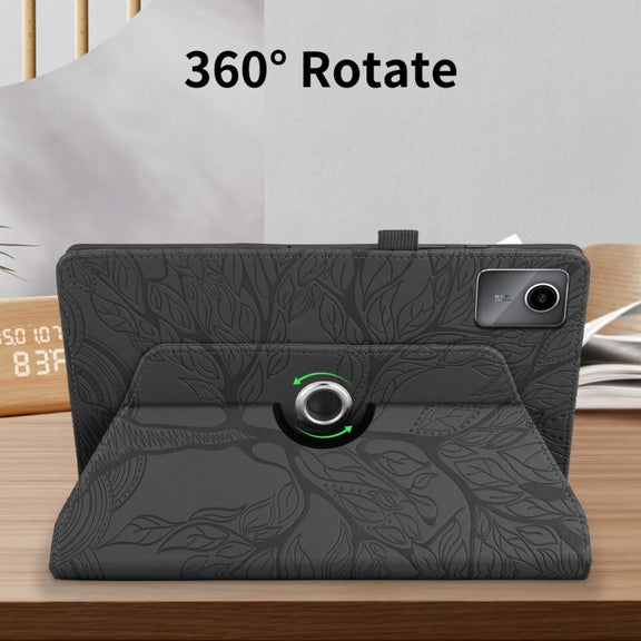 For Lenovo Tab M11 / Xiaoxin Pad 11 2024 Tree Life Embossed Rotation Leather Tablet Case(Black)