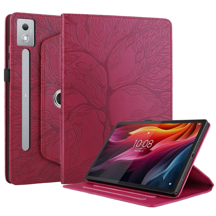 For Lenovo Tab P12 / Xiaoxin Pad Pro 12.7 2025 Tree Life Embossed Rotation Leather Tablet Case(Red)