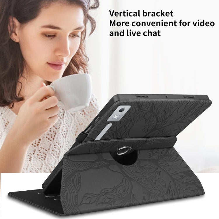 For Lenovo Tab P12 / Xiaoxin Pad Pro 12.7 2025 Tree Life Embossed Rotation Leather Tablet Case(Black) - Lenovo by PMC TechLife | Online Shopping South Africa | PMC TechLife | Buy Now Pay Later Mobicred