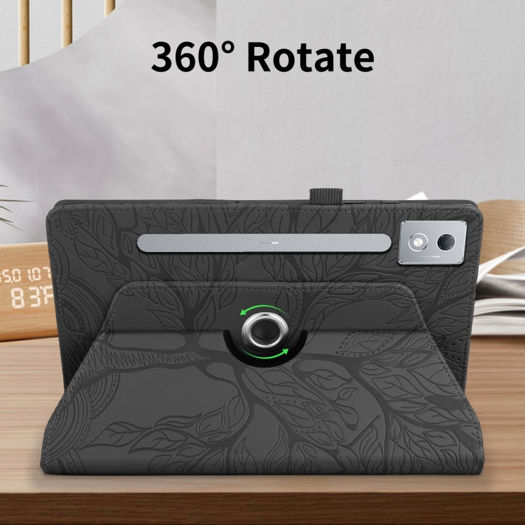 For Lenovo Tab P12 / Xiaoxin Pad Pro 12.7 2025 Tree Life Embossed Rotation Leather Tablet Case(Black) - Lenovo by PMC TechLife | Online Shopping South Africa | PMC TechLife | Buy Now Pay Later Mobicred
