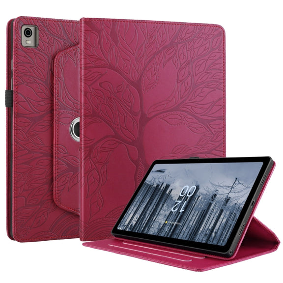 For Nokia T21 Tree Life Embossed Rotation Leather Tablet Case(Red)