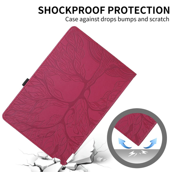 For Nokia T21 Tree Life Embossed Rotation Leather Tablet Case(Red)