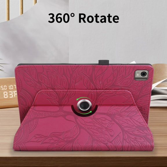 For Nokia T21 Tree Life Embossed Rotation Leather Tablet Case(Red)