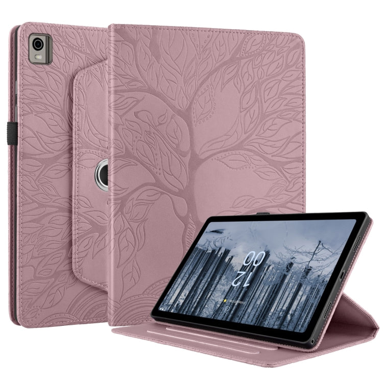 For Nokia T21 Tree Life Embossed Rotation Leather Tablet Case(Rose Gold) - Nokia by PMC TechLife | Online Shopping South Africa | PMC TechLife | Buy Now Pay Later Mobicred