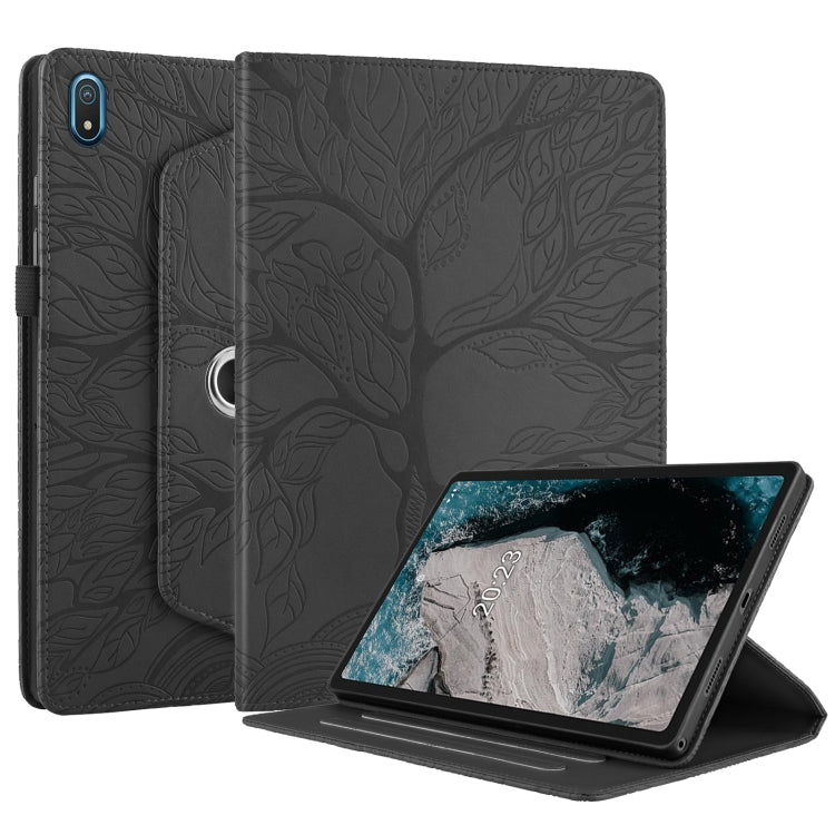 For Nokia T20 10.4 2021 Tree Life Embossed Rotation Leather Tablet Case(Black) - Nokia by PMC TechLife | Online Shopping South Africa | PMC TechLife | Buy Now Pay Later Mobicred
