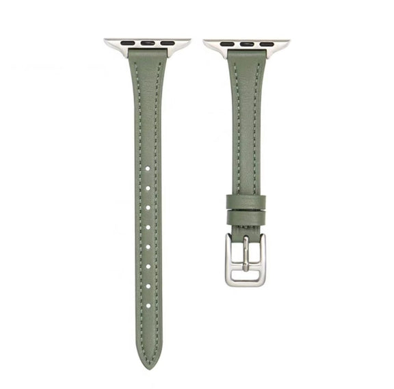 For Apple Watch Ultra 49mm T-shaped Slim Genuine Leather Watch Band(Light Green)