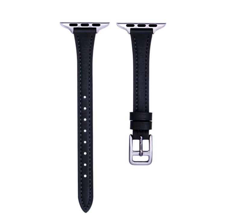 For Apple Watch Series 10 46mm T-shaped Slim Genuine Leather Watch Band(Black) - Watch Bands by PMC TechLife | Online Shopping South Africa | PMC TechLife | Buy Now Pay Later Mobicred
