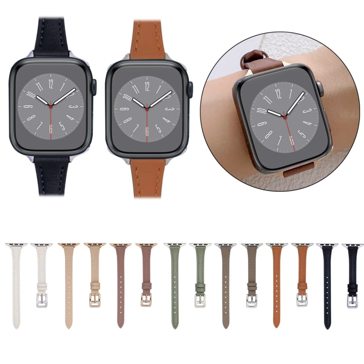 For Apple Watch Ultra 2 49mm T-shaped Slim Genuine Leather Watch Band(White) - Watch Bands by PMC TechLife | Online Shopping South Africa | PMC TechLife | Buy Now Pay Later Mobicred