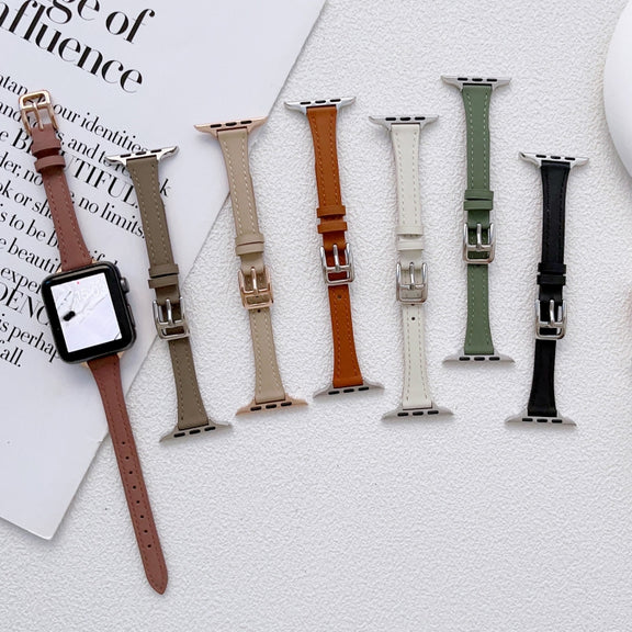 For Apple Watch Ultra 2 49mm T-shaped Slim Genuine Leather Watch Band(Black)