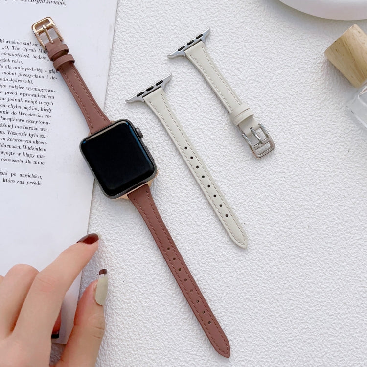 For Apple Watch Ultra 49mm T-shaped Slim Genuine Leather Watch Band(Light Brown)