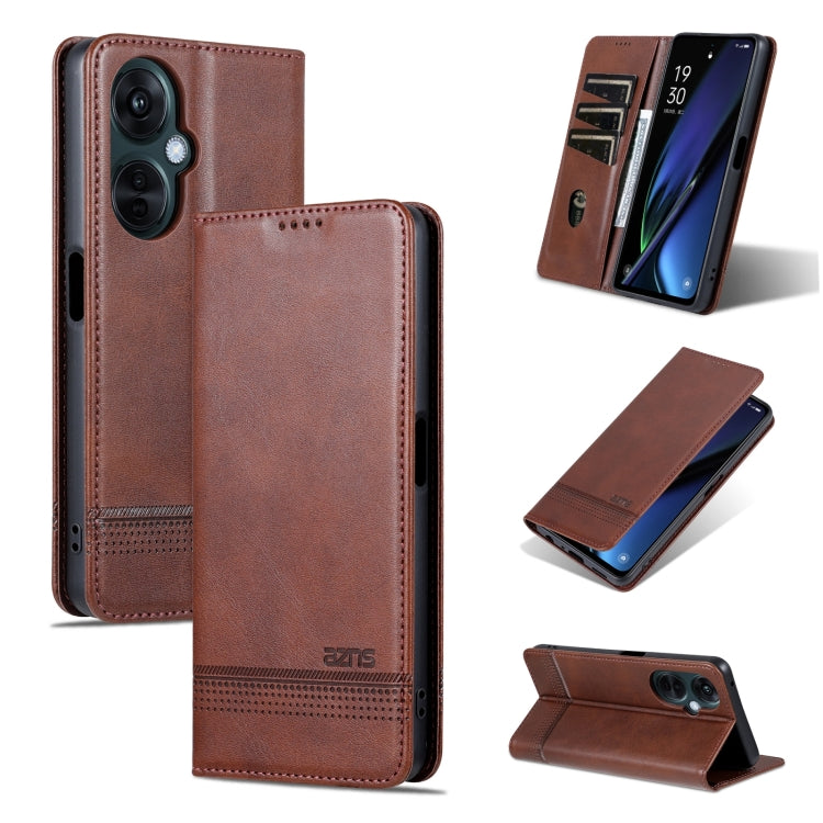 For OPPO K11 5G / OnePlus Nord CE3 AZNS Magnetic Calf Texture Flip Leather Phone Case(Dark Brown) - OPPO Cases by AZNS | Online Shopping South Africa | PMC TechLife