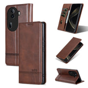 For OPPO Reno11 China AZNS Magnetic Calf Texture Flip Leather Phone Case(Dark Brown)