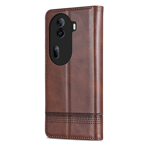 For OPPO Reno11 China AZNS Magnetic Calf Texture Flip Leather Phone Case(Dark Brown)