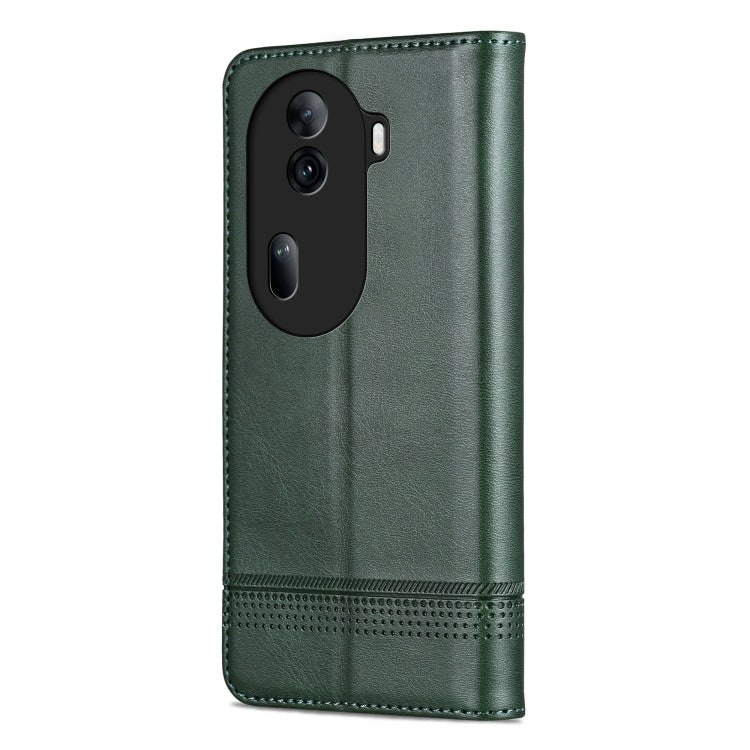 For OPPO Reno11 China AZNS Magnetic Calf Texture Flip Leather Phone Case(Dark Green)