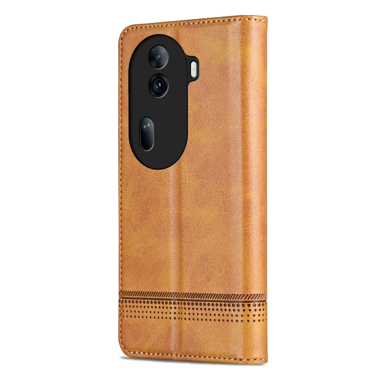 For OPPO Reno11 Pro China AZNS Magnetic Calf Texture Flip Leather Phone Case(Light Brown)