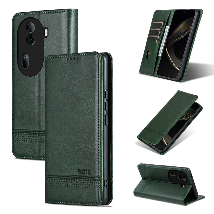 For OPPO Reno11 Pro China AZNS Magnetic Calf Texture Flip Leather Phone Case(Dark Green) - OPPO Cases by AZNS | Online Shopping South Africa | PMC Jewellery | Buy Now Pay Later Mobicred