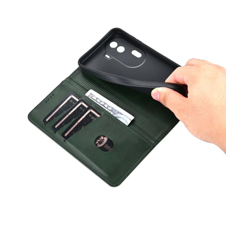 For OPPO Reno11 Pro China AZNS Magnetic Calf Texture Flip Leather Phone Case(Dark Green)