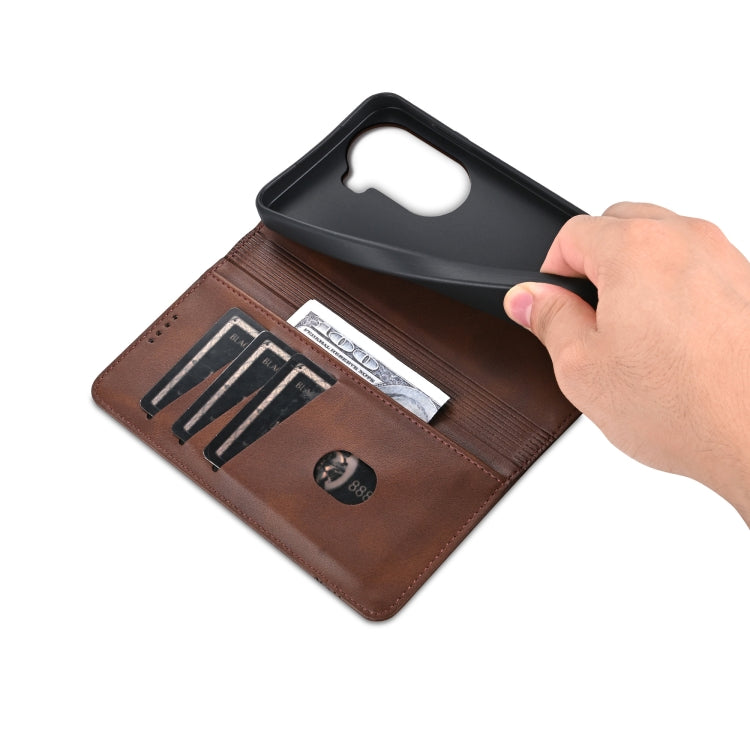 For OPPO Reno11 Global AZNS Magnetic Calf Texture Flip Leather Phone Case(Dark Brown)