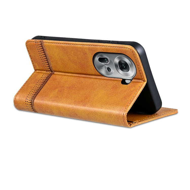 For OPPO Reno11 Global AZNS Magnetic Calf Texture Flip Leather Phone Case(Light Brown)