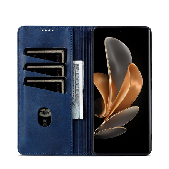 For OPPO Reno11 Global AZNS Magnetic Calf Texture Flip Leather Phone Case(Dark Blue)