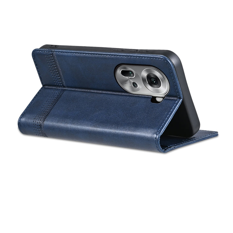 For OPPO Reno11 Global AZNS Magnetic Calf Texture Flip Leather Phone Case(Dark Blue)